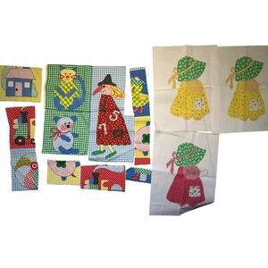 Vintage Fabric Remnants Childrens Prints Holly Hobbie Craft Lot 90s Remnants